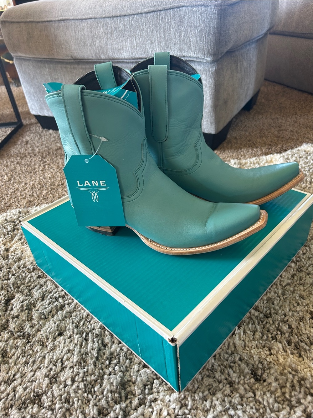 Teal Leather Lane Western Ankle Boots - Teal
